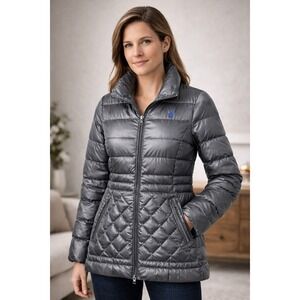 Polo Ralph Lauren Puffer Jacket Women‎ Medium Silver Quilted Metallic